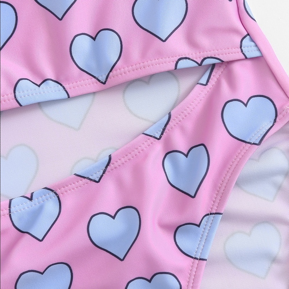 Heart Print Cut Out Swimsuit - Picture 7 of 9